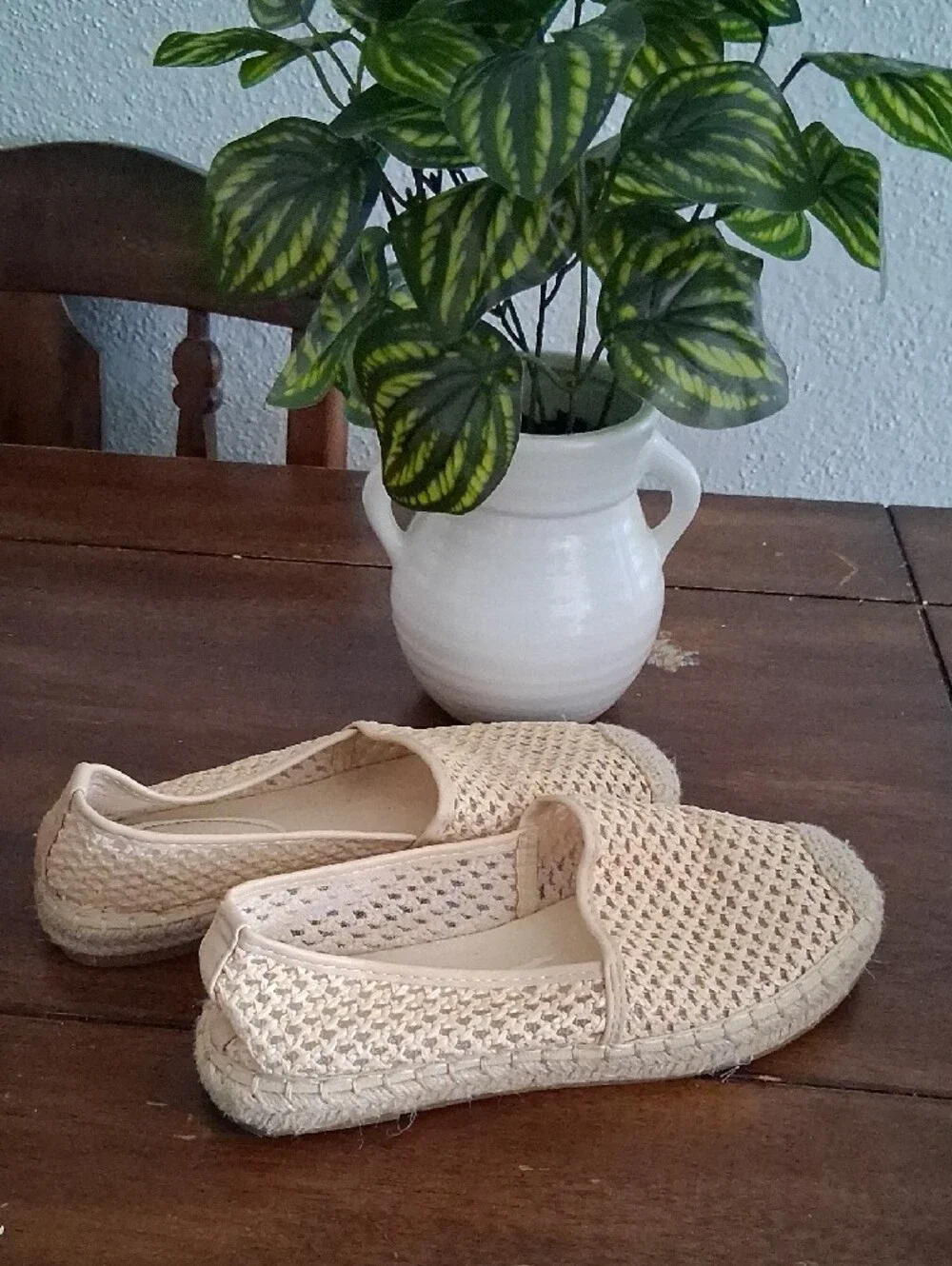 TOP Moda Crochet Espadrille Flats - Cream